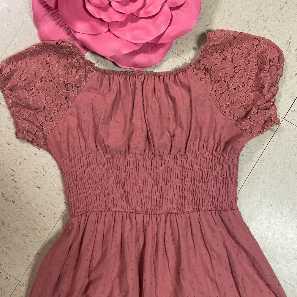 ANNA-KACI Sz XL Milkmaid Y2K Babydoll Dress Lace Sleeve/Trim Swiss Dot Smocked - Picture 11 of 11